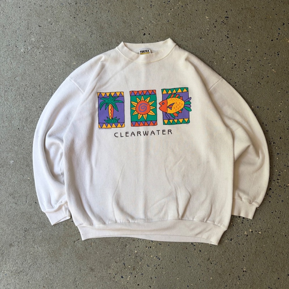 Vintage 1996 Tultex Clearwater Florida Graphic Sweatshirt White Large MCMXCVI